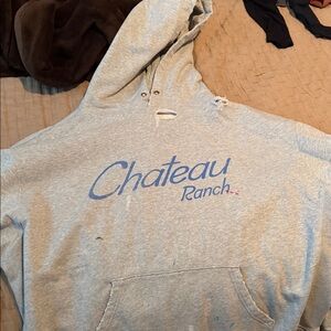Gallery Dept Gray Hoodie with Blue Text